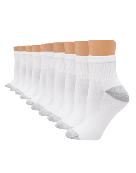 Hanes Women's Athletic Ankle Socks, Full Sole Cushion, 10-Pairs White 5-9