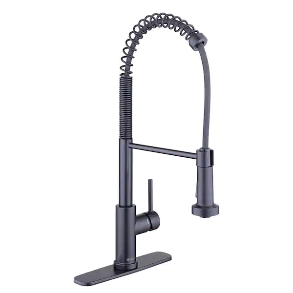 Glacier Bay Paulina Single-Handle Spring Neck Pull Down Sprayer Kitchen Faucet in Matte Black HD67458-1710H