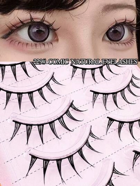 Lvcheryl 5 Pairs Of Angel Lashes ,Fairy Lashes Strip,Japanese Manga False Eyelashes, Wispy Lashes With Sharp Eyes,Comfortable Simulated Eyelashes, Light And Curly Lashes With Spikes And Bottoms, Suitable For Daily Makeup