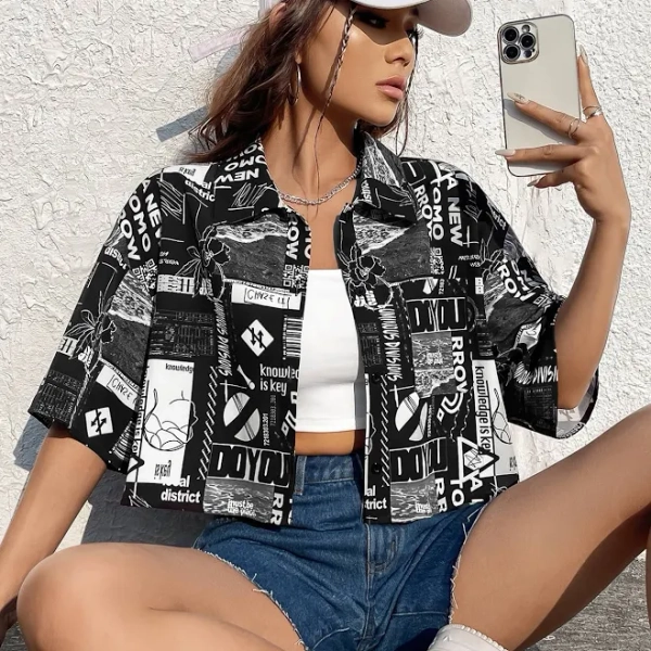 SHEIN Letter Graphic Drop Shoulder Crop Shirt