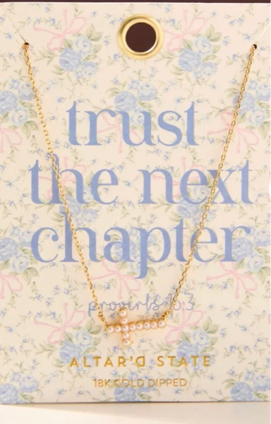 Trust The Next Chapter Pearl Cross Necklace