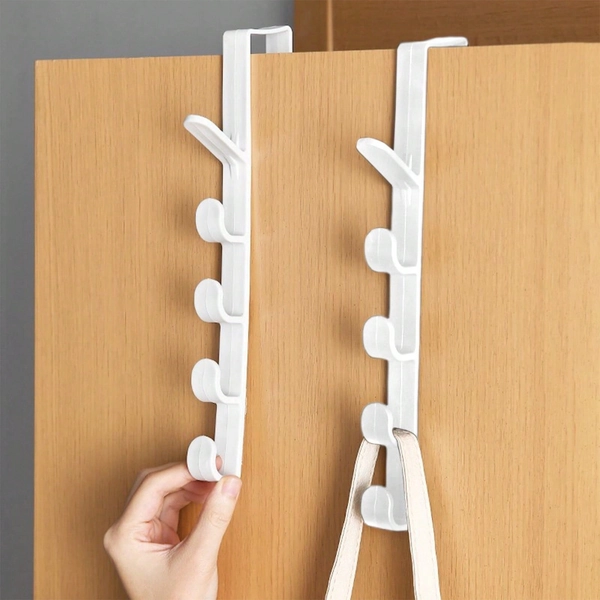 2Pcs Over The Door Hooks, Heavy Duty Door Rack Hanger For Towels, Coats, Hats, Bags & Cleaning Tools, Space-Saving Over Door Organizer