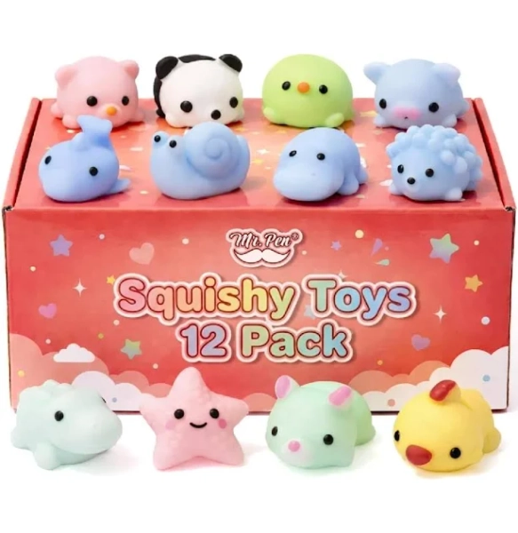 Pastel Animal Squishy Toys, 12 Pack, Washable Stretchy Stress Relief Sensory Toys for Kids Party