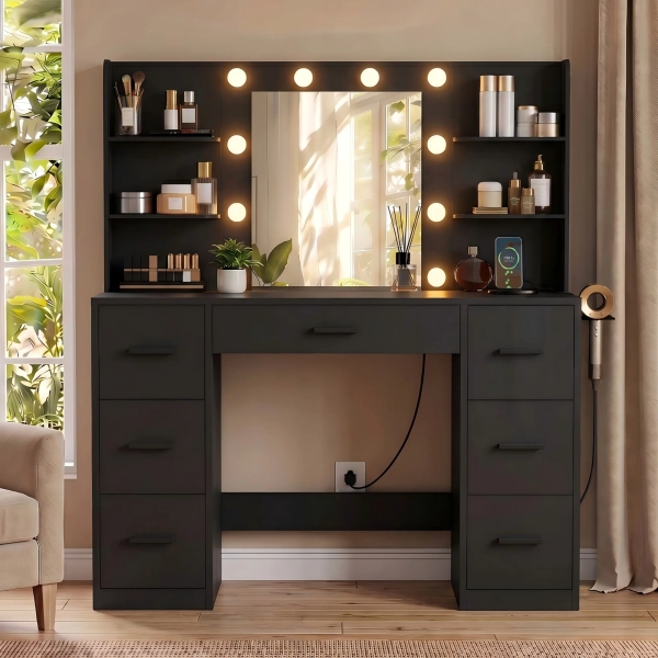 Makeup Vanity With 20W Fast Charging Type-C Outlet And 3 Modes Adjustable Brightness Light（Without Vanity Stool ）