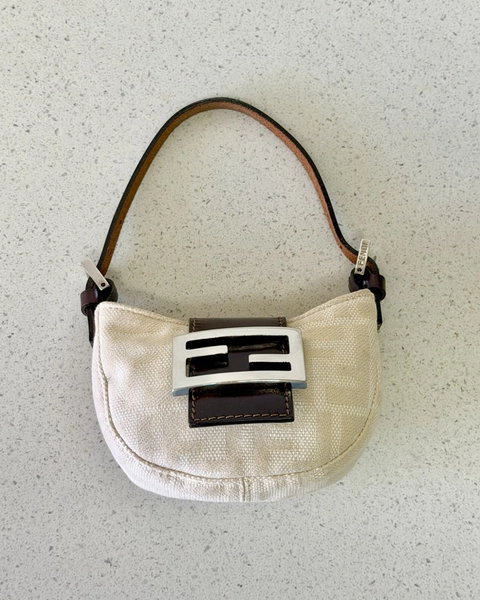 Fendi Mini Croissant Bag Beige Zucchino Canvas Leather Italy Y2K
