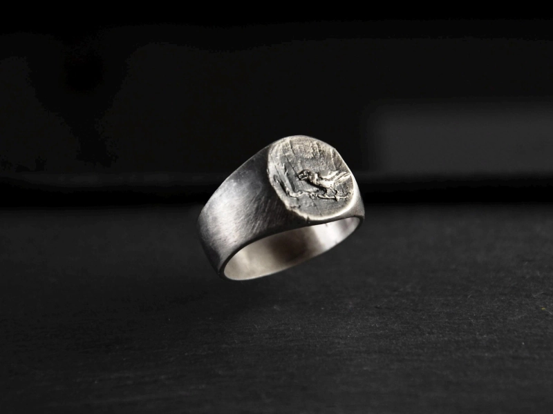 Handmade Oxidized Sterling Silver Bird Signet Ring - Unique Nature Jewelry - birthday gift for her and him