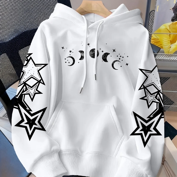 Geometric Pattern American Street Style Hooded Sweatshirt with Thorn and Letter Prints | Casual, Fall/Winter, Regular Fit, Pocket Detail
