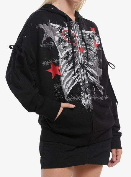 Social Collision Rib Cage Star Lace-Up Girls Hoodie