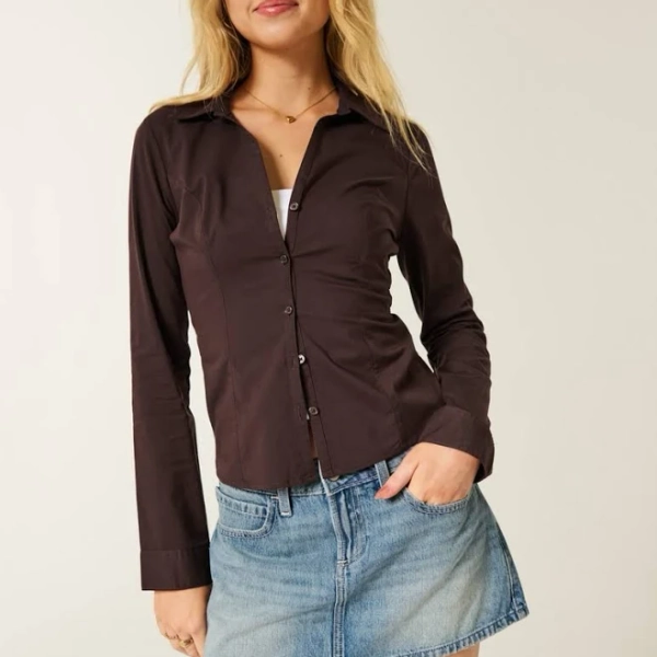 Hollister Women's Stretch Poplin Button-through Shirt