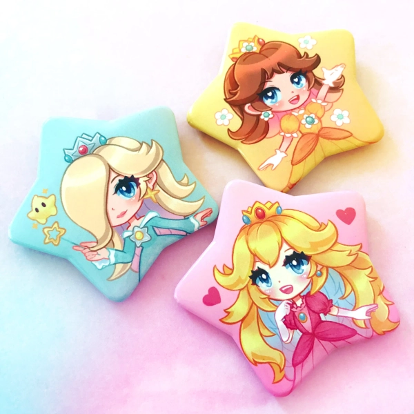 Princess Peach Daisy Rosalina || 2.25" Star Shaped Buttons