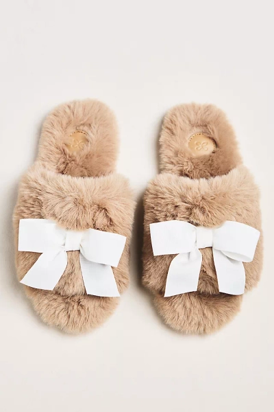 Maeve Faux Fur Open-Toe Bow Slippers