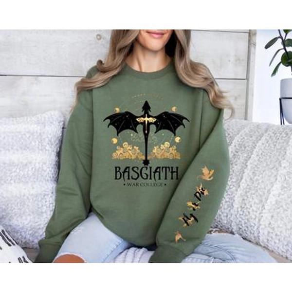 Basgiath War College Sweatshirt, Fantasy Reader Hoodie, Sleeve Print, Bookish Sweatshirt,Fourth Wing Sweater,Dragon Rider, Violet Sorrengail