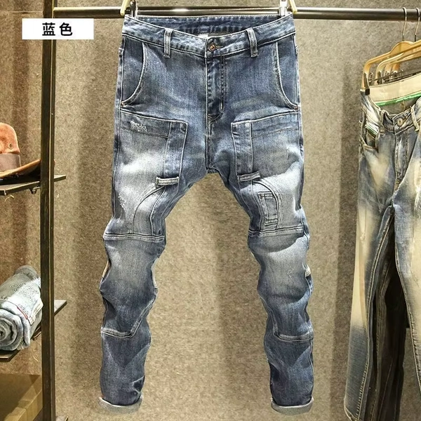 2025 Spring Autumn Korean Luxury Clothing New Cargo Brand Tooling Jeans Men's Slim High Street Men's Splicing Patch Trousers - AliExpress 200000343
