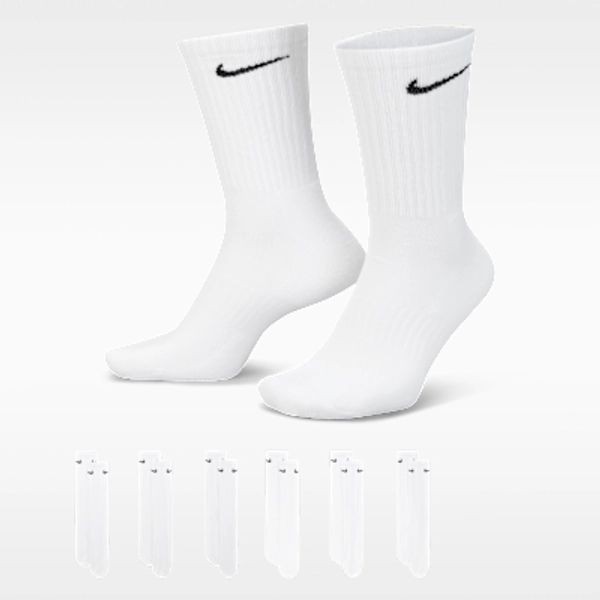Nike Everyday Cushioned Training Crew Socks (6 Pairs) - White/Black - Size S