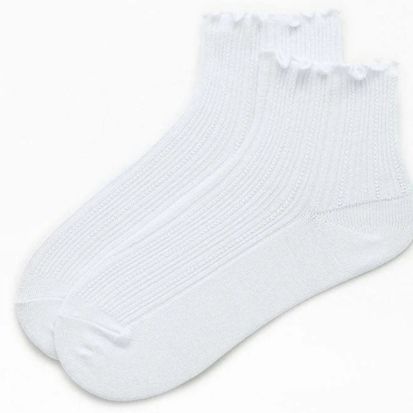 John Galt Women's White Ruffle Ankle Socks