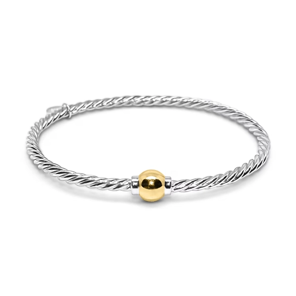 Cape Cod Twist bracelet made in Sterling Silver with a 14k Yellow Gold Ball