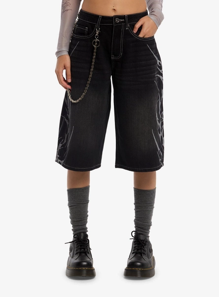 Social Collision Black Cyber Flame Side Chain Jorts