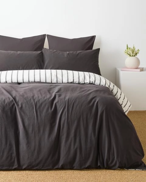 Arlo Stonewash Stripe Quilt Cover Set - Black