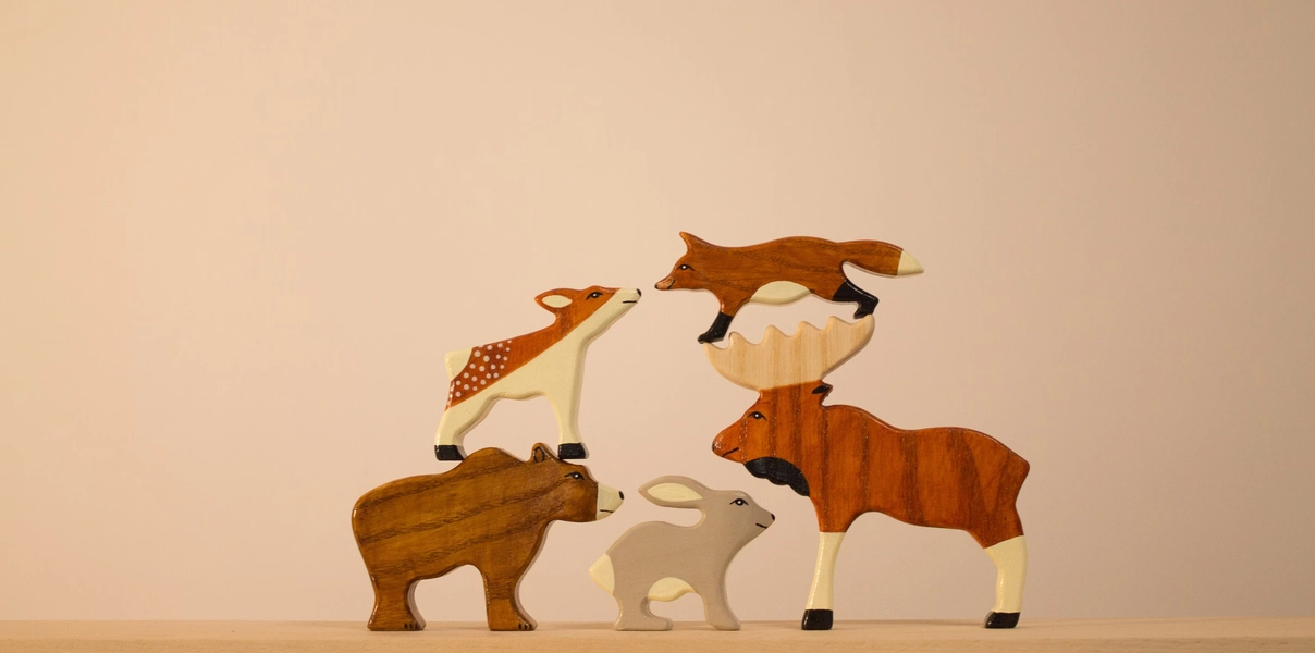 Handmade Wooden Forest Animal Toy Set: Montessori Toddler Gift