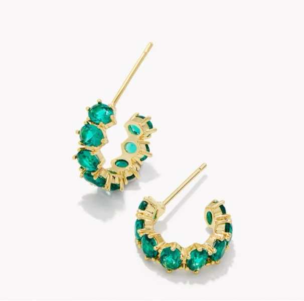 Cailin Gold Huggie Earrings in Green Crystal
