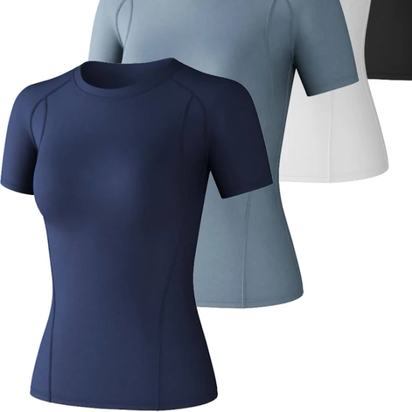 CL convallaria 4 Pack Women's Compression Shirt Cool Dry Long Short Sleeve Workout Athletic Tops for Yoga Gym Running
