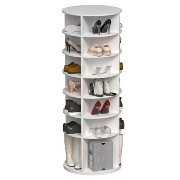 TiramisuBest 7-Tier Rotating Shoe Rack Tower,Spinning Shoe Rack, Freestanding Shoe Organizer for Fits 28 Pairs of Shoes,White