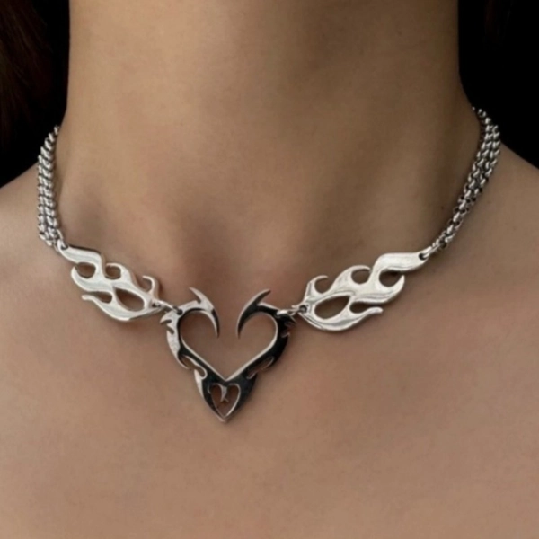 1pc Punk Style Love Flame Hollow Stainless Steel Necklace for Men and Women, 40+2.76inch, Neutral Design, Ideal for Couples, Daily Wear &amp; Parties, Party Accessory|Bold Fashion Accessory|Durable Necklace