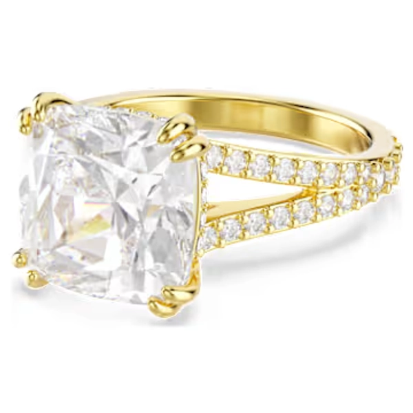 Bague cocktail Stilla, Taille carré, Pavé, Blanche, Placage de ton or