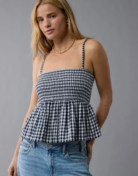 AE Smocked Gingham Babydoll Cami