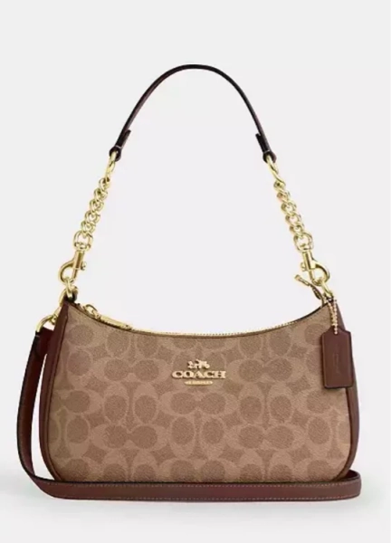 Gold/Walnut/Black Teri Shoulder Bag In Signature Canvas