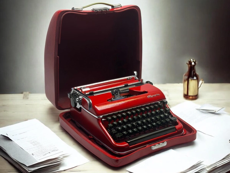 Olympia SM3 Red Vintage German Manual Typewriter w/ Wooden Case, Fully Working Retro Office Desk Decor, Classic Writer Gift Collectible