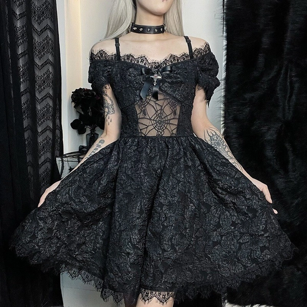 Ladies Retro Gothic Lolita Cute Dress Girls Ruffle White Cuff Dress Role Play