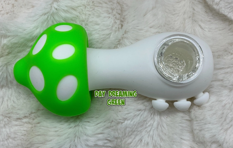 Silicone Pipe, Unbreakable Pipe, Pipe, Silicone Pipe, Pipe, Pipe with Glass Bowl, Mushroom Pipe, Cute Pipe - Primary color: Green