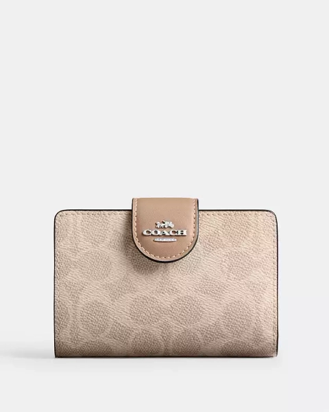 Silver Medium Corner Zip Wallet In Signature Canvas