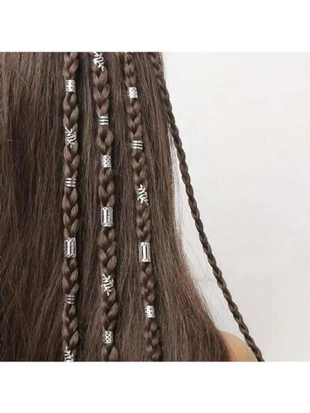40PCS Vintage Boho Style Alloy Hair Rings Set - Hollow Out Round Hair Accessories For Women And Girls, Elegant Solid Color Hair Jewelry For Braids And DIY Hair Design