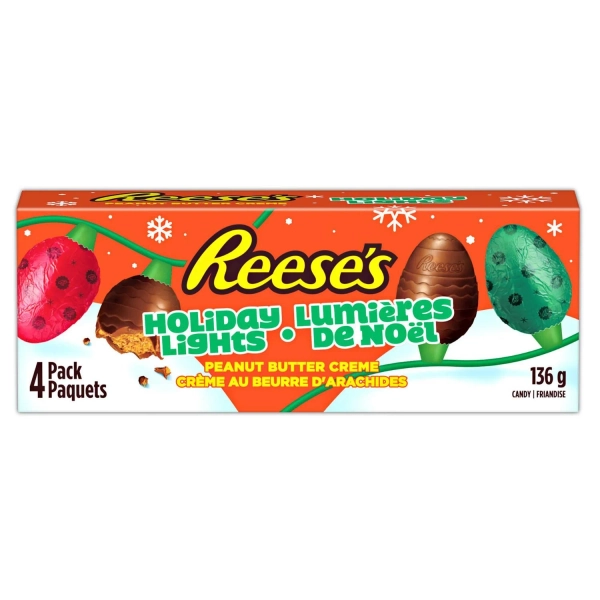 REESE'S Holiday Lights 4PK Peanut Butter Creme Holiday Candy, REESE'S Holiday Lights 4PK Peanut Butter Creme Holiday Candy 136g