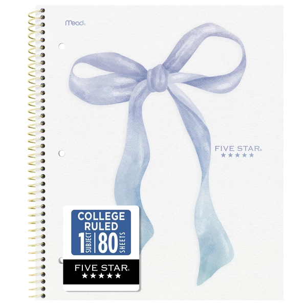 Five Star College Ruled 1 Subject Notebook with Study App, 8.5" x 11", Blue Bow Design, Poly Cover, Spiral Bound, 80 Sheets - Walmart.com