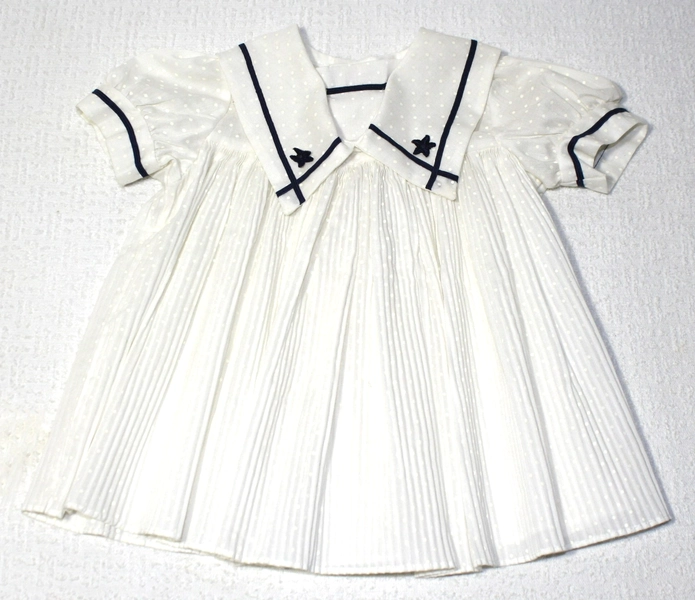 Vintage 1970s 1980s Lassie Togs Baby Sailor Dress White Navy Pleated Nautical