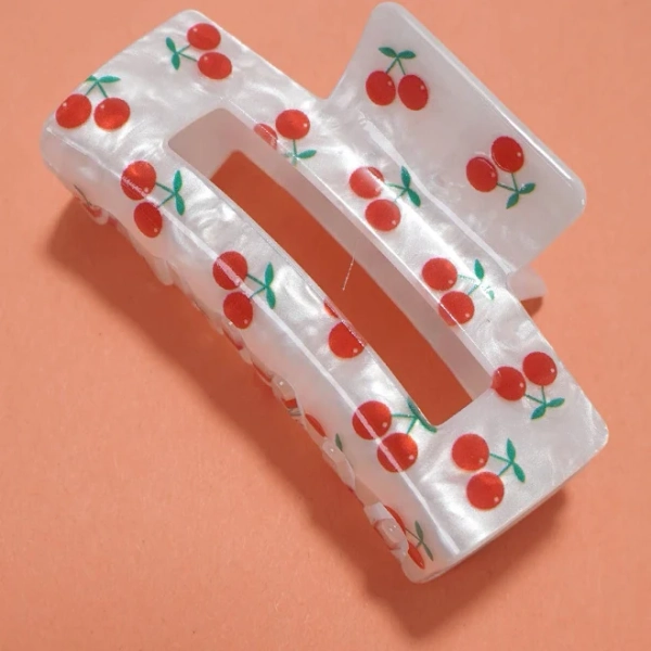 LECCE Jumbo Cherry Bow Rectangle Hair Claw Clips