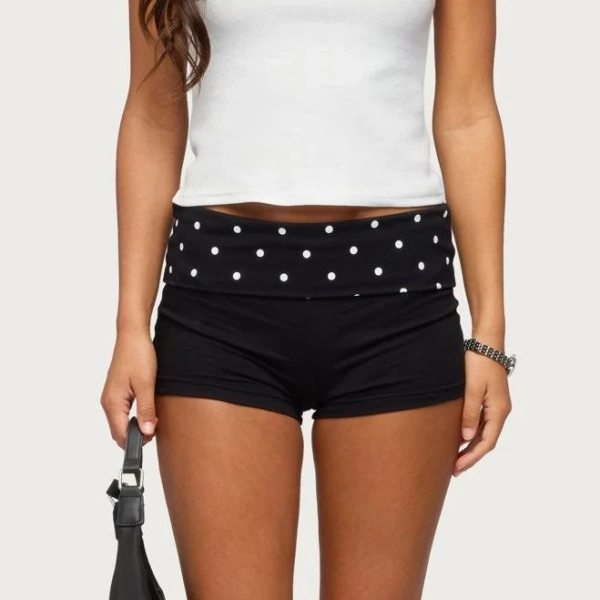 Edikted Women's Kizzy Polka Dot Foldover Micro Shorts