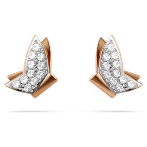Idyllia Lilia stud earrings, Butterfly, White, Rose gold-tone plated