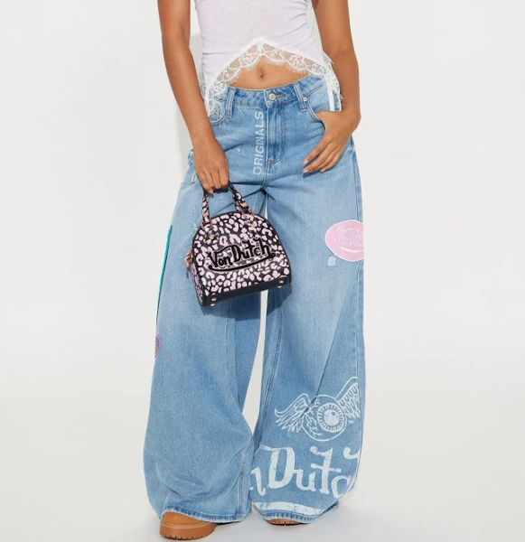 Fashion Nova Women's Von Dutch Eyeball Wide Leg Jeans