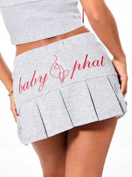 BABYPHAT Jersey Knit Pleated Mini Skirt With Logo Script Print Casual Everyday Streetwear Spring Summer Essential