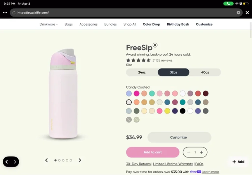 Owala candy colored waterbottle