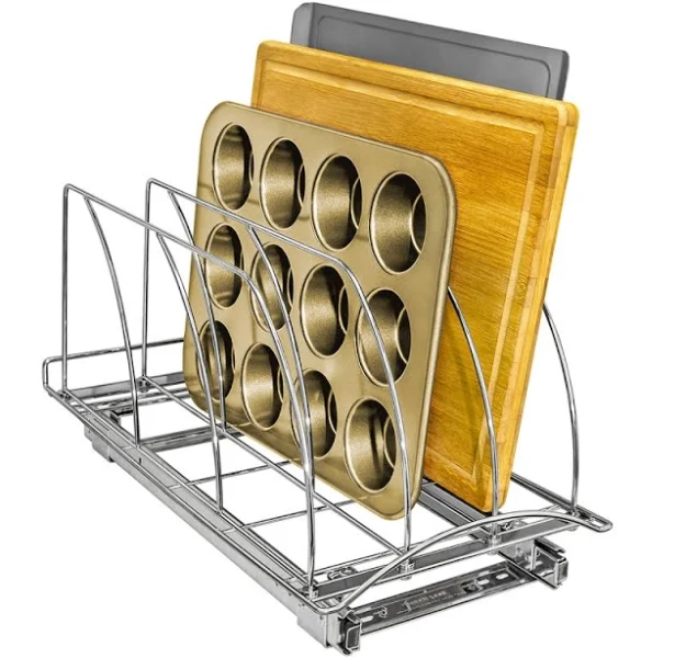 LYNk PROFESSIONAL Slide Out Cutting Board, Cookie Sheet, and Baking Pan Organizer Rack