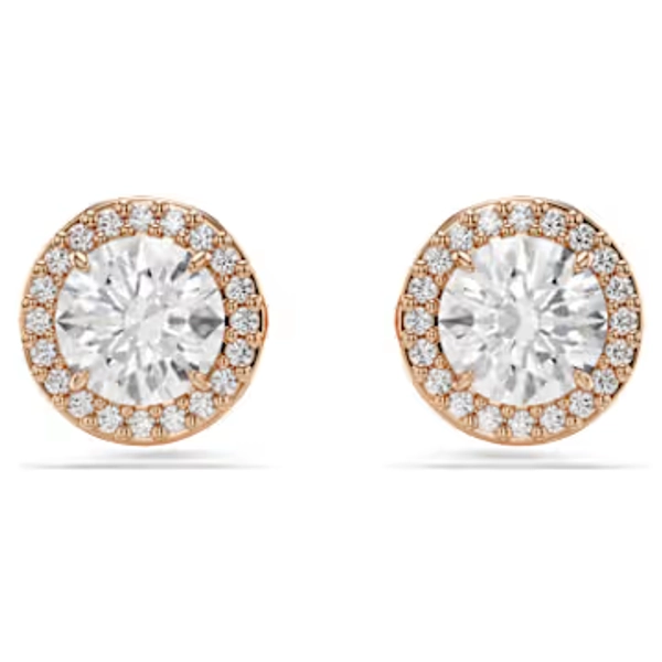 Una Angelic stud earrings, Round cut, Pavé, White, Rose gold-tone plated