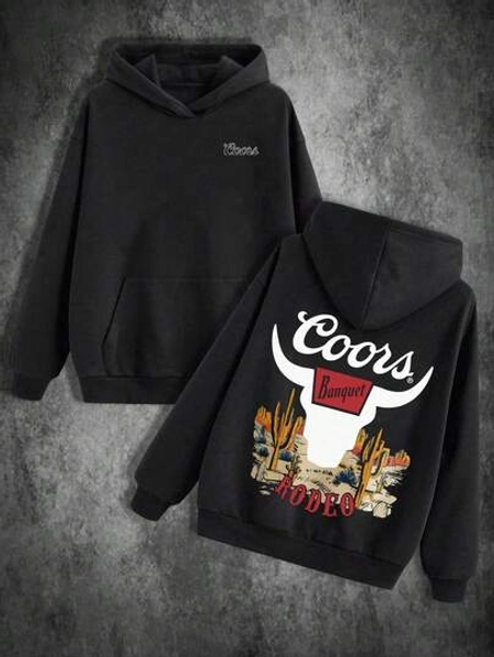 Men's Hoodie  Coors Rodeo Theme (Western Longhorn, Desert Cactus Motifs)  AutumnWinter Casual Pullover With Pocket (Wear & Gifting) Christmas Outfit Women Y2k Clothes Men's Winter Clothing Couple Style