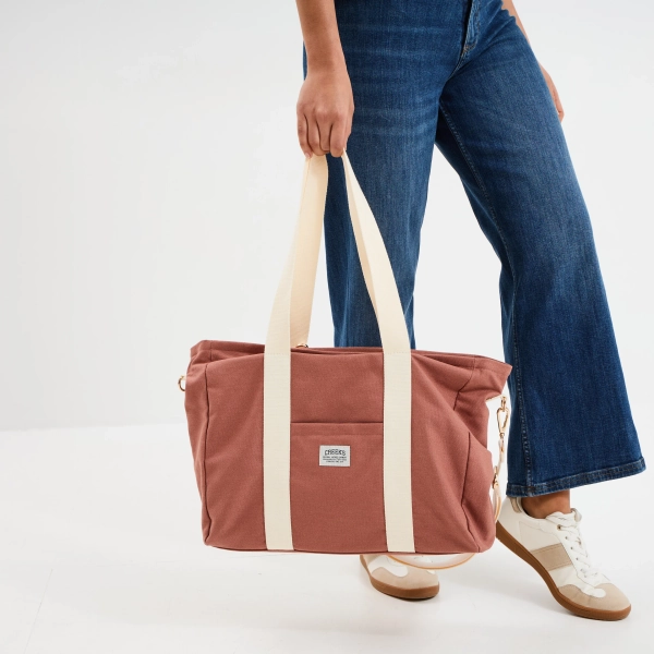 Sac cabas avec bandoulière vieux rose femme