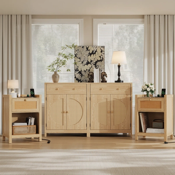 Bay Isle Home™  4-piece Rattan Bedroom Set - Two Sideboard And Two Nightstand,natural & Reviews | Wayfair