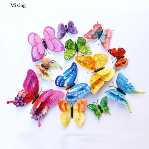 12pcs Mixed Color Double Layer Butterfly 3D Wall Sticker